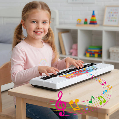 Kids Piano Keyboard 49 Keys Portable Electric Keyboard Piano with 8 Rhythms 8 Tones-White