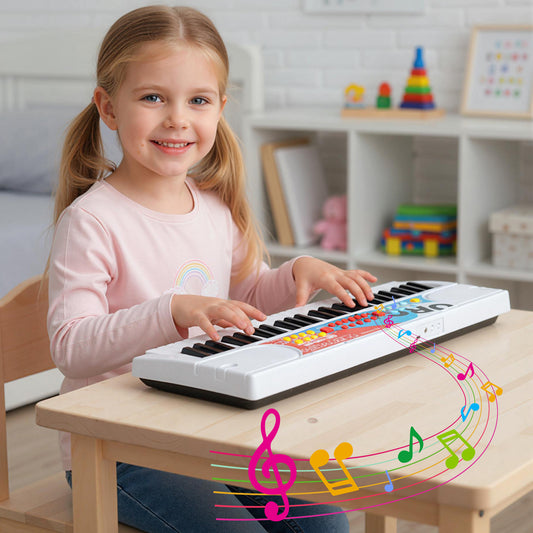 Kids Piano Keyboard 49 Keys Portable Electric Keyboard Piano with 8 Rhythms 8 Tones-White