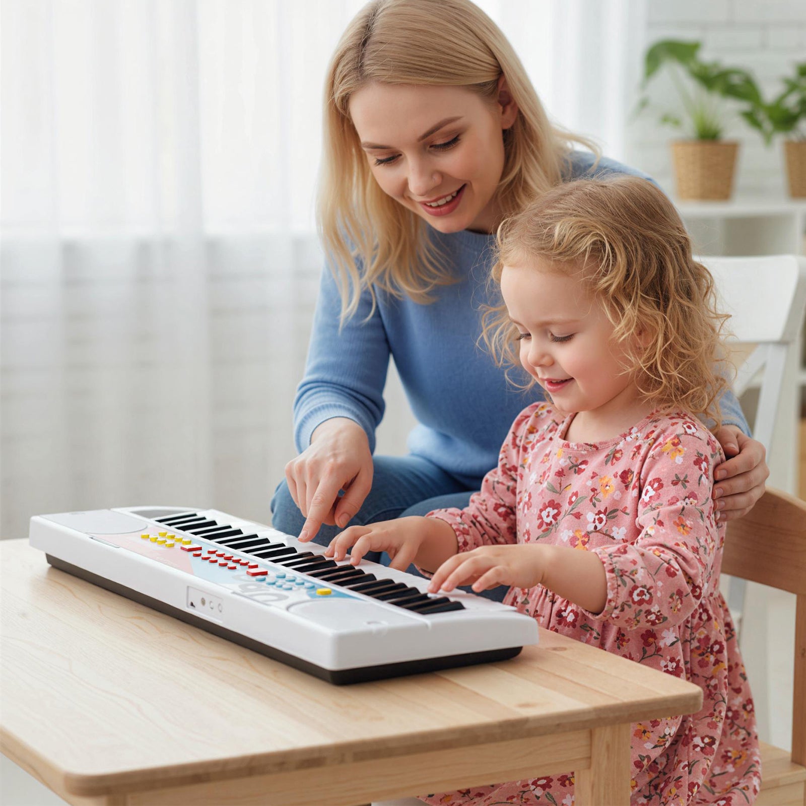 Kids Piano Keyboard 49 Keys Portable Electric Keyboard Piano with 8 Rhythms 8 Tones-White