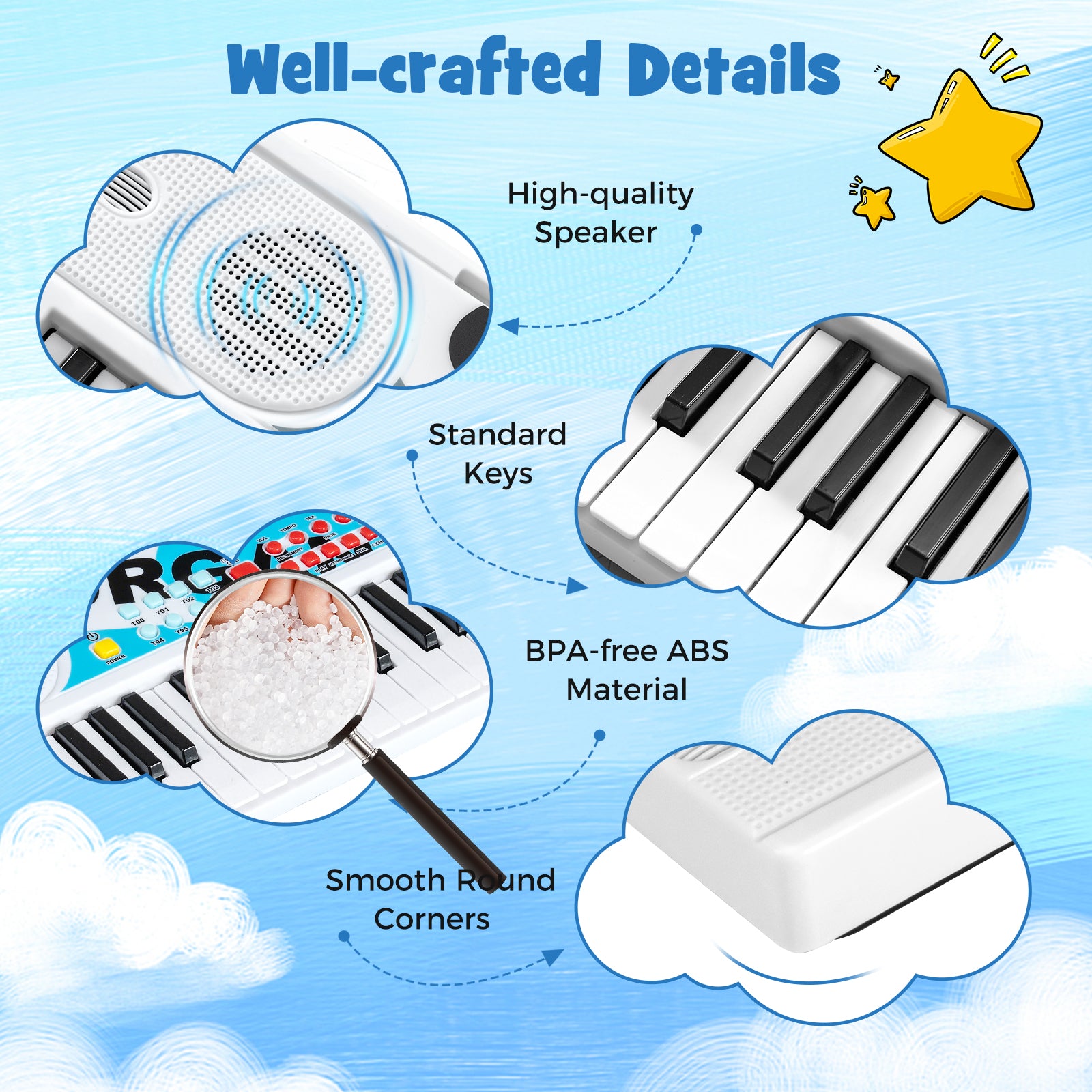 Kids Piano Keyboard 49 Keys Portable Electric Keyboard Piano with 8 Rhythms 8 Tones-White