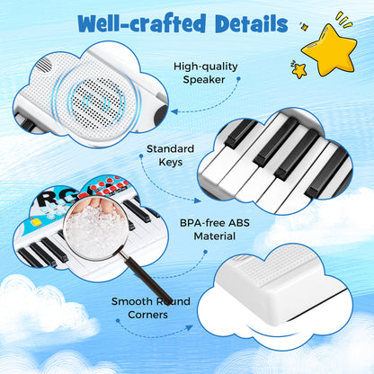 Kids Piano Keyboard 49 Keys Portable Electric Keyboard Piano with 8 Rhythms 8 Tones-White