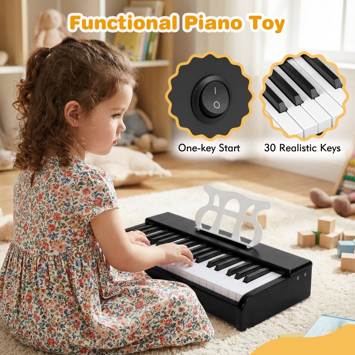 Kids Piano Keyboard 30 Keys Digital Piano with Music Stand for 3+ Years Old Beginners-Black