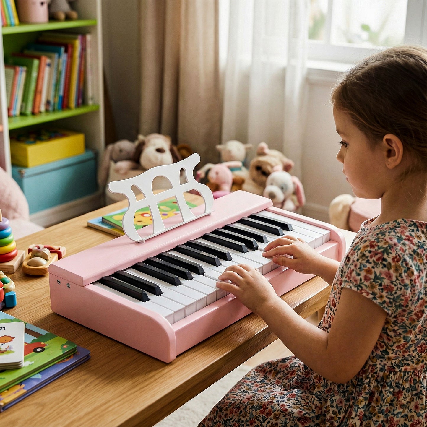 Kids Piano Keyboard 30 Keys Digital Piano with Music Stand for 3+ Years Old Beginners-Pink