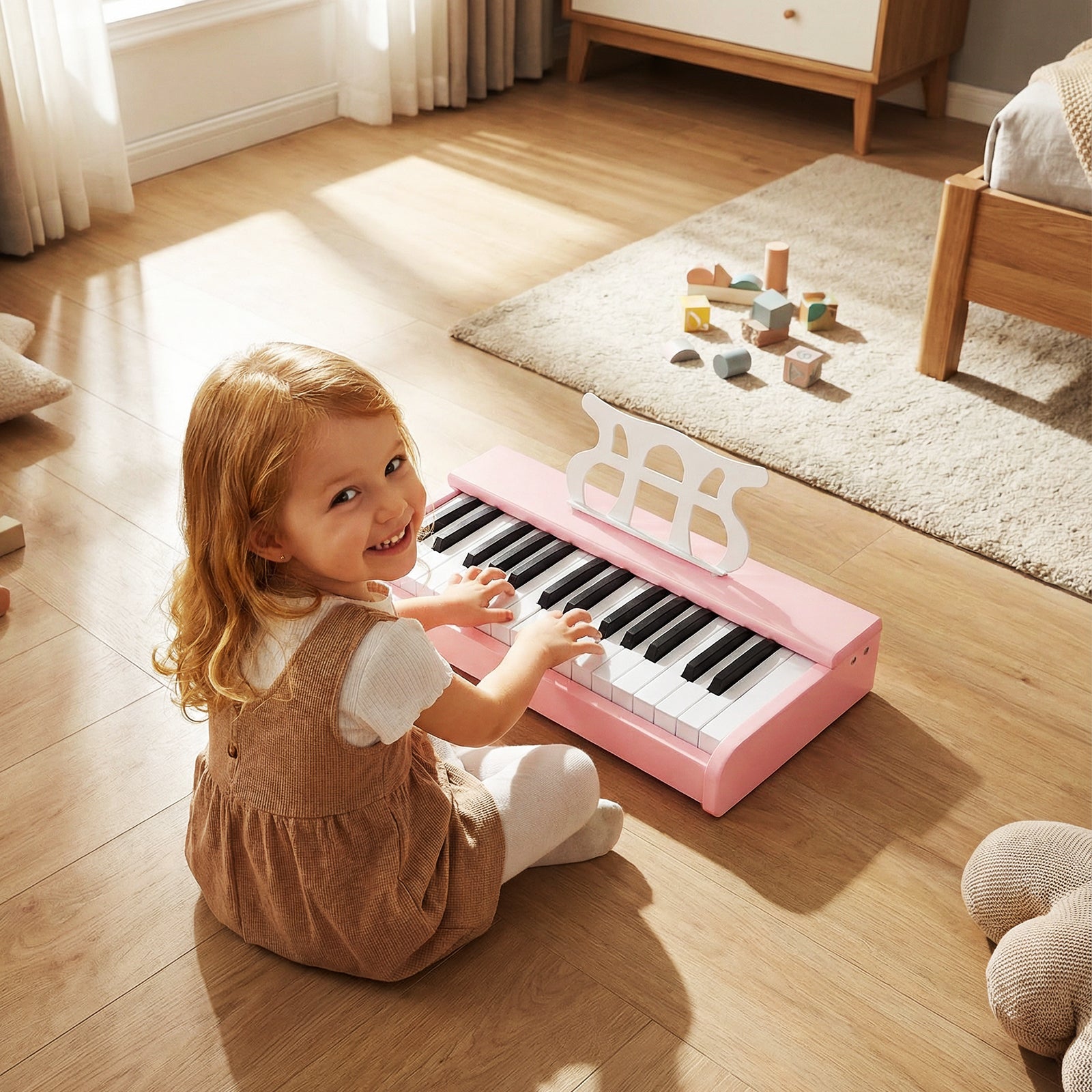 Kids Piano Keyboard 30 Keys Digital Piano with Music Stand for 3+ Years Old Beginners-Pink