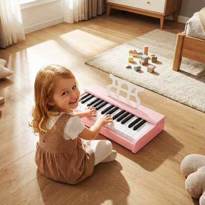 Kids Piano Keyboard 30 Keys Digital Piano with Music Stand for 3+ Years Old Beginners-Pink