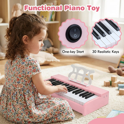 Kids Piano Keyboard 30 Keys Digital Piano with Music Stand for 3+ Years Old Beginners-Pink