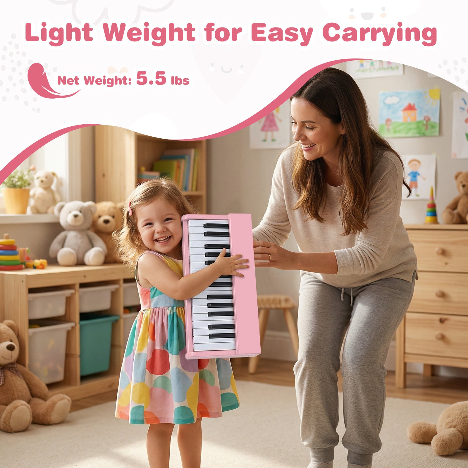 Kids Piano Keyboard 30 Keys Digital Piano with Music Stand for 3+ Years Old Beginners-Pink