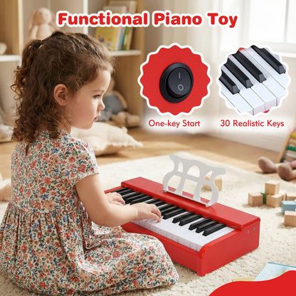 Kids Piano Keyboard 30 Keys Digital Piano with Music Stand for 3+ Years Old Beginners-Red