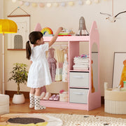 Kids Play Armoire Dresser with Cloth Hanger-Pink