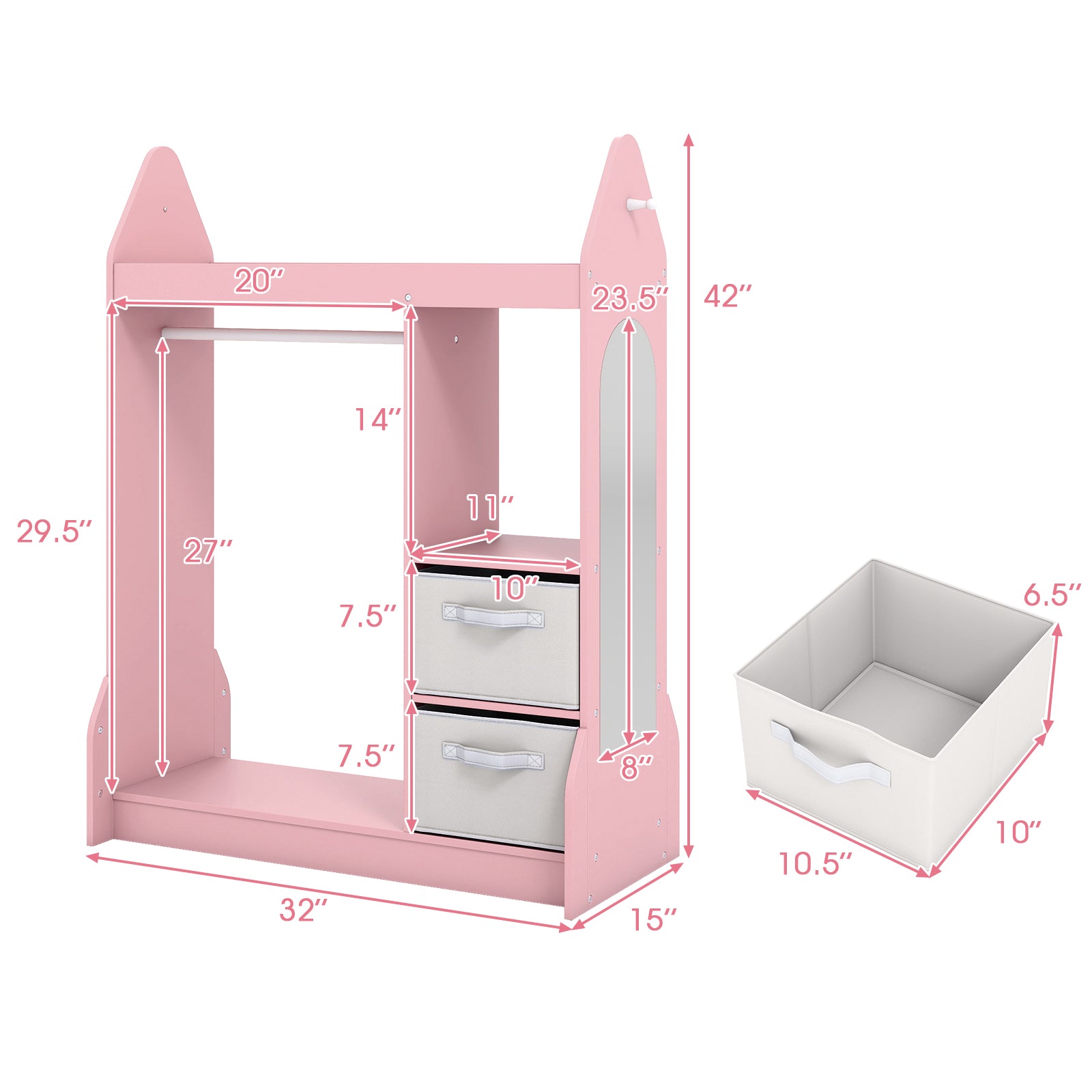 Kids Play Armoire Dresser with Cloth Hanger-Pink