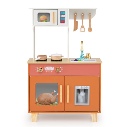 Kids Play Kitchen with Microwave and Rotation Knobs for Girls Boys Aged 3-6-Orange