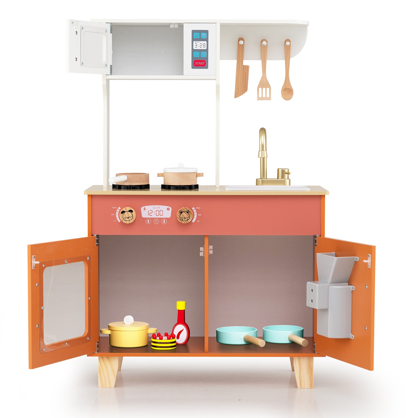 Kids Play Kitchen with Microwave and Rotation Knobs for Girls Boys Aged 3-6-Orange