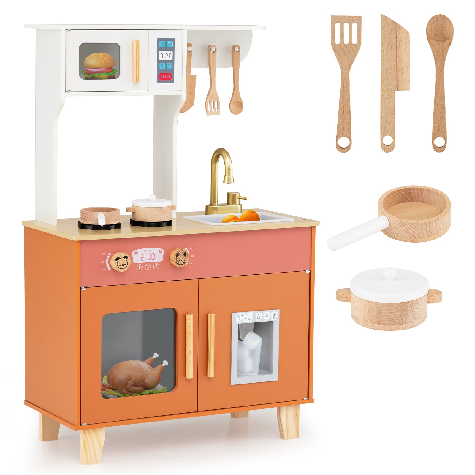 Kids Play Kitchen with Microwave and Rotation Knobs for Girls Boys Aged 3-6-Orange