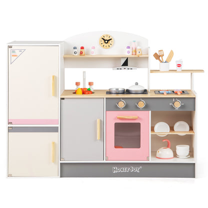 Kids Play Kitchen Set with Realistic Range Hood and Refrigerator