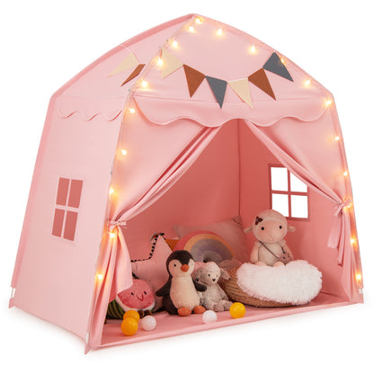 Kids Play Tent Bed Tent with String Lights Extra Large Playhouse Tent-Coffee - Pink