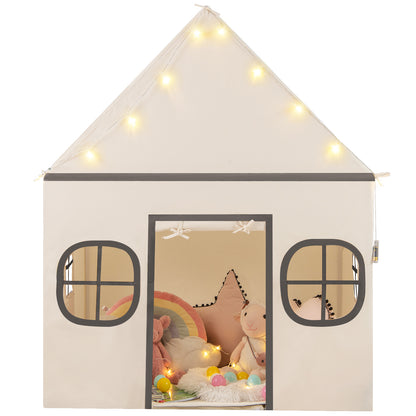 Kids Play Tent Large Playhouse with Door Curtain and Windows Star Lights-Beige
