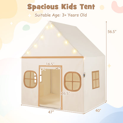Kids Play Tent Large Playhouse with Door Curtain and Windows Star Lights-Coffee