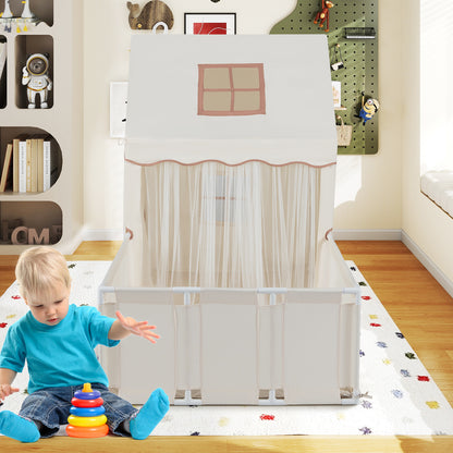 Kids Play Tent with Playpen 2-in-1 Toddler Playhouse with Yard-Beige