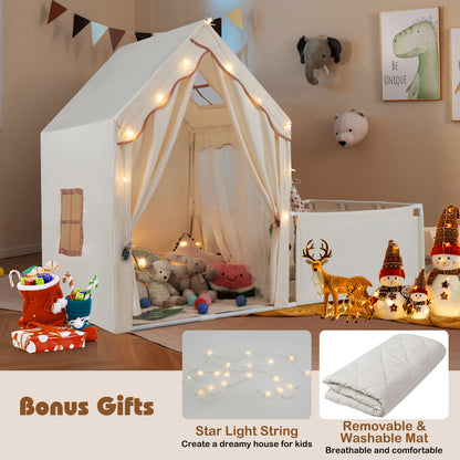 Kids Play Tent with Playpen 2-in-1 Toddler Playhouse with Yard-Beige