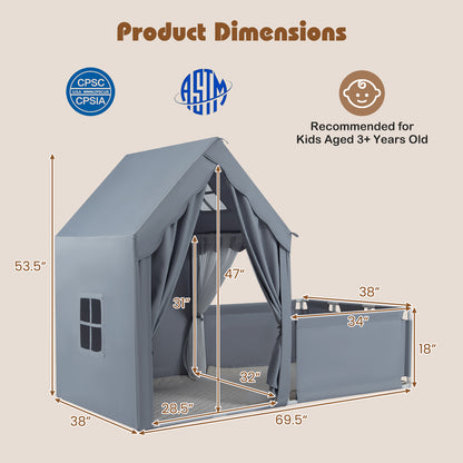 Kids Play Tent with Playpen 2-in-1 Toddler Playhouse with Yard-Grey