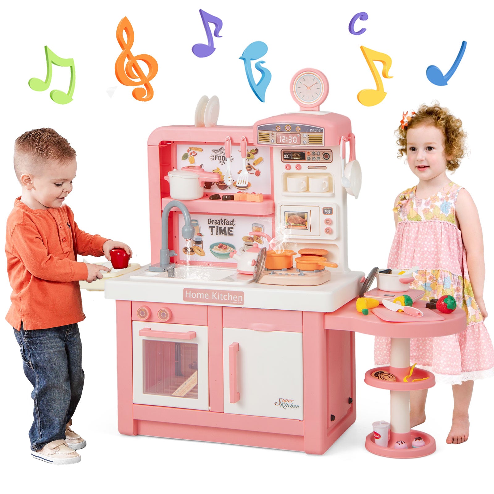 Kids Play Kitchen Toy with Stove Sink Oven with Light and Sound-Pink