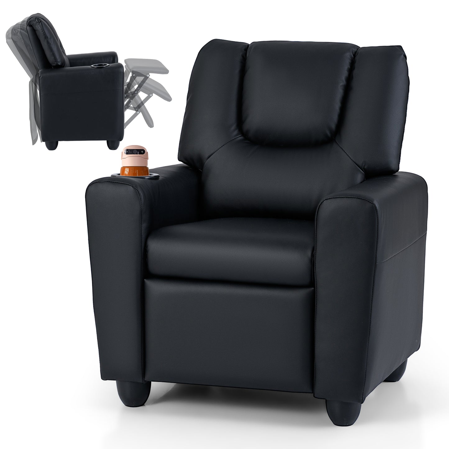 Kids Recliner Armchair Sofa-Black - Black