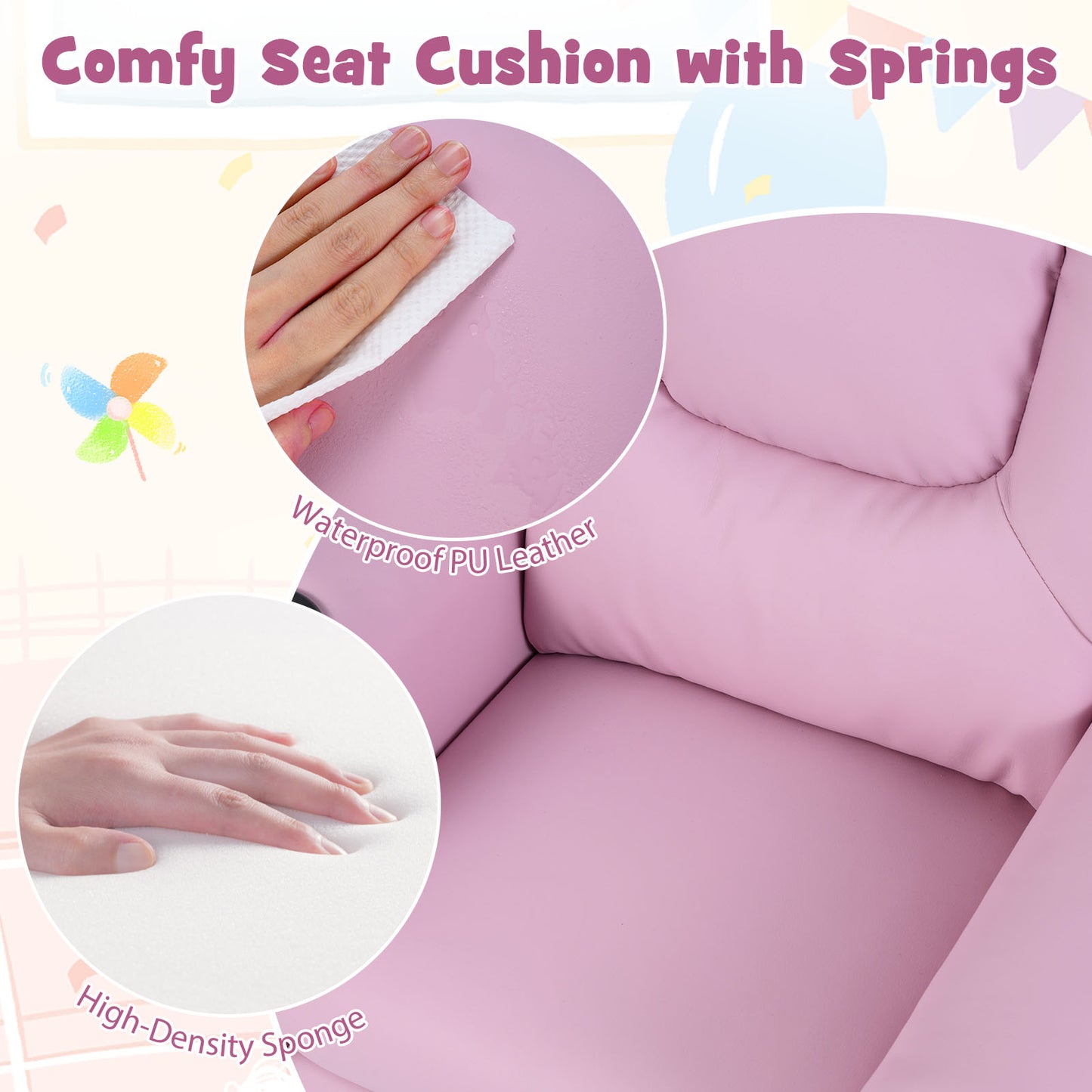 Kids Recliner Chair Push Back Toddler Reclining Armchair with Cup Holder-Pink
