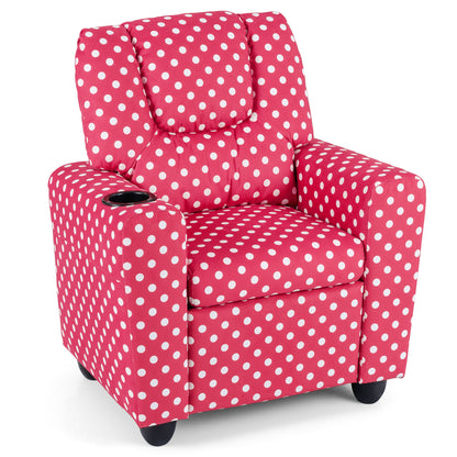 Kids Recliner Chair Push Back Toddler Reclining Armchair with Cup Holder-Red
