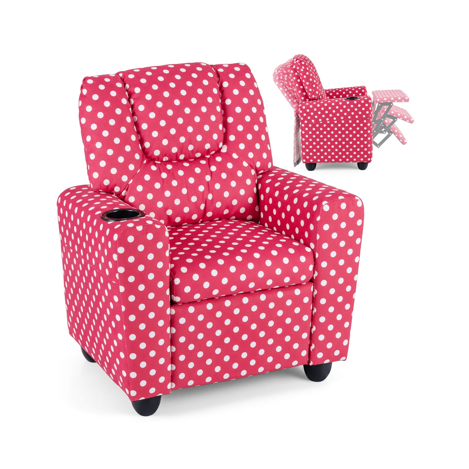 Kids Recliner Chair Push Back Toddler Reclining Armchair with Cup Holder-Red