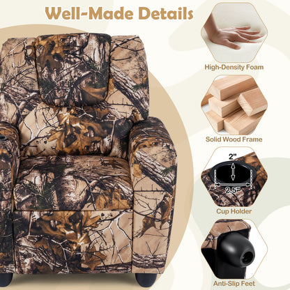 Kids Recliner Chair Push Back Toddler Reclining Armchair with Cup Holder-Camouflage