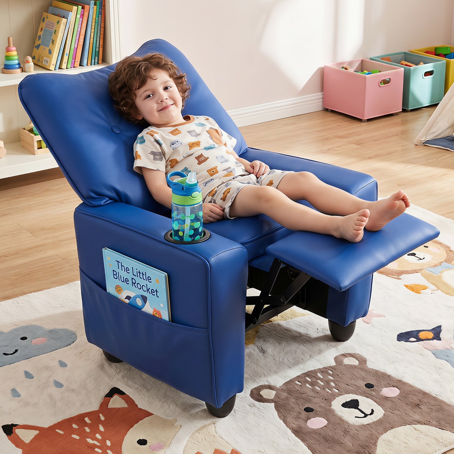 Kids Recliner Chair with Cup Holder and Adjustable Backrest