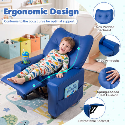 Kids Recliner Chair with Cup Holder and Adjustable Backrest