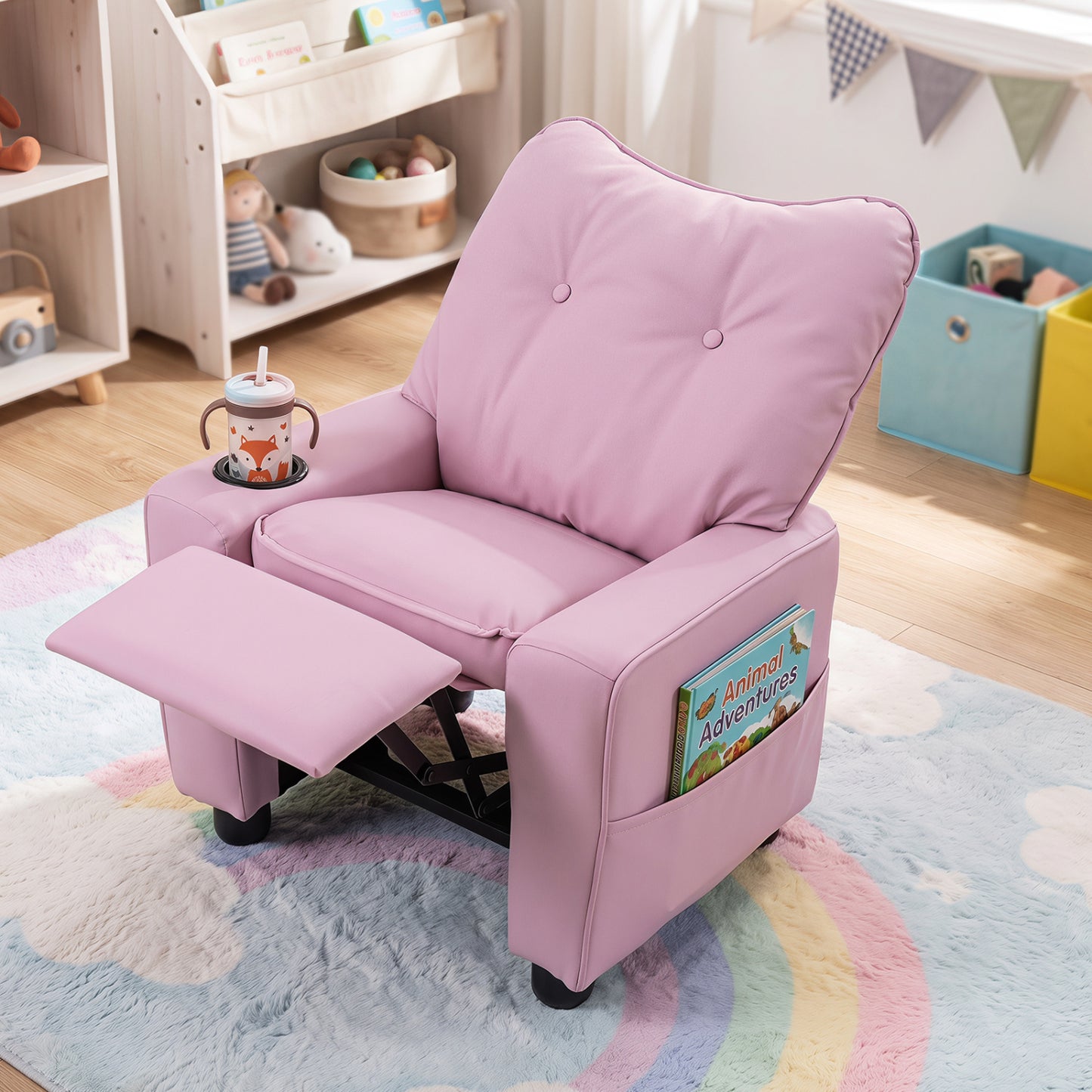 Kids Recliner Chair with Cup Holder and Adjustable Backrest