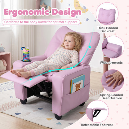 Kids Recliner Chair with Cup Holder and Adjustable Backrest
