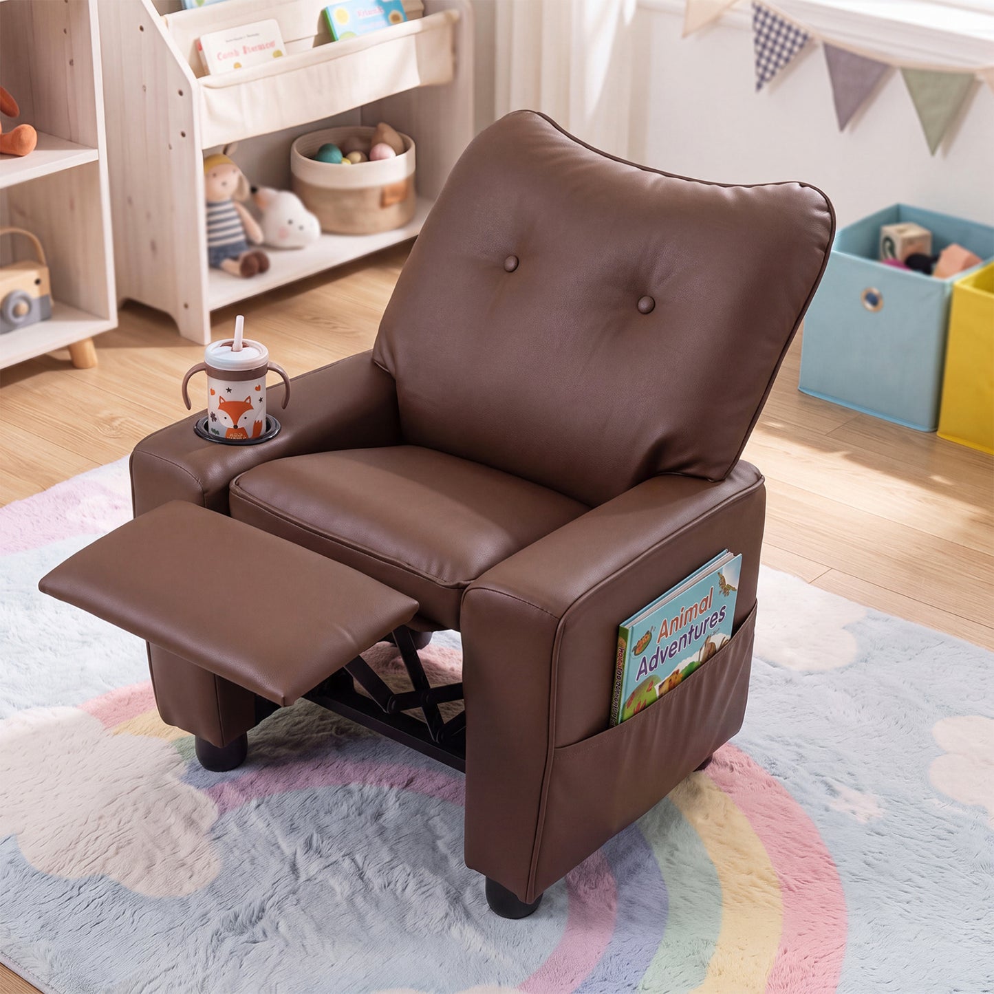 Kids Recliner Chair with Cup Holder and Adjustable Backrest