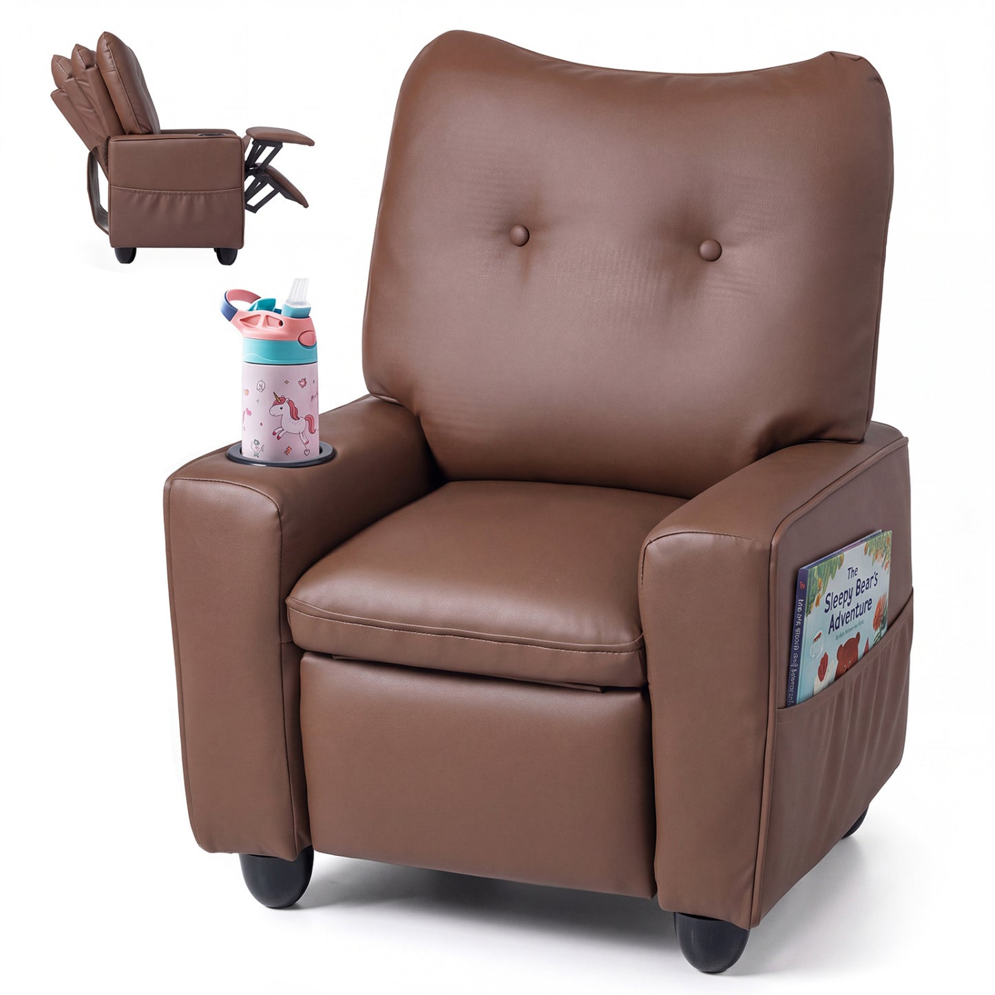 Kids Recliner Chair with Cup Holder and Adjustable Backrest