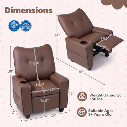 Kids Recliner Chair with Cup Holder and Adjustable Backrest