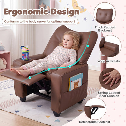Kids Recliner Chair with Cup Holder and Adjustable Backrest