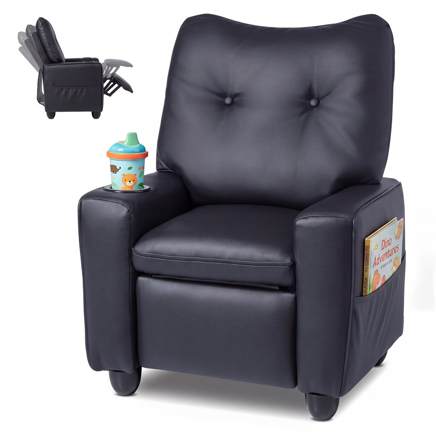 Kids Recliner Chair with Cup Holder and Adjustable Backrest