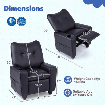 Kids Recliner Chair with Cup Holder and Adjustable Backrest