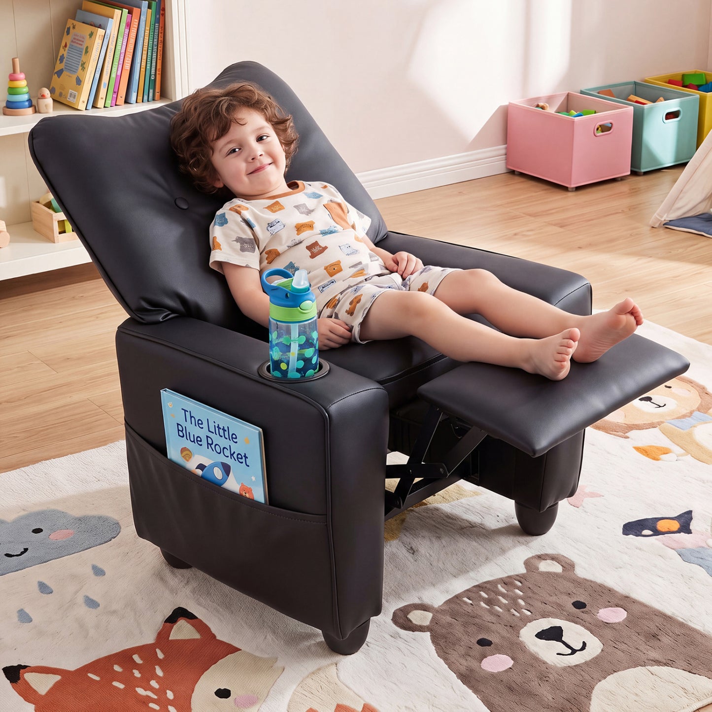 Kids Recliner Chair with Cup Holder and Adjustable Backrest