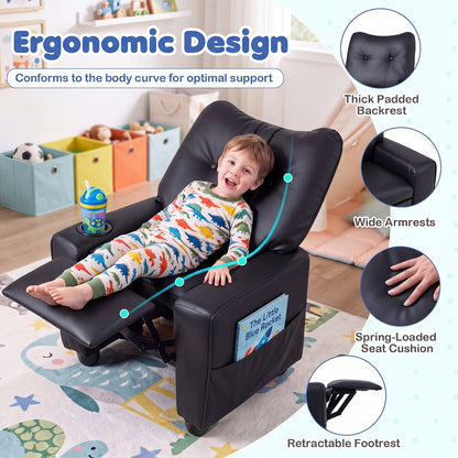 Kids Recliner Chair with Cup Holder and Adjustable Backrest