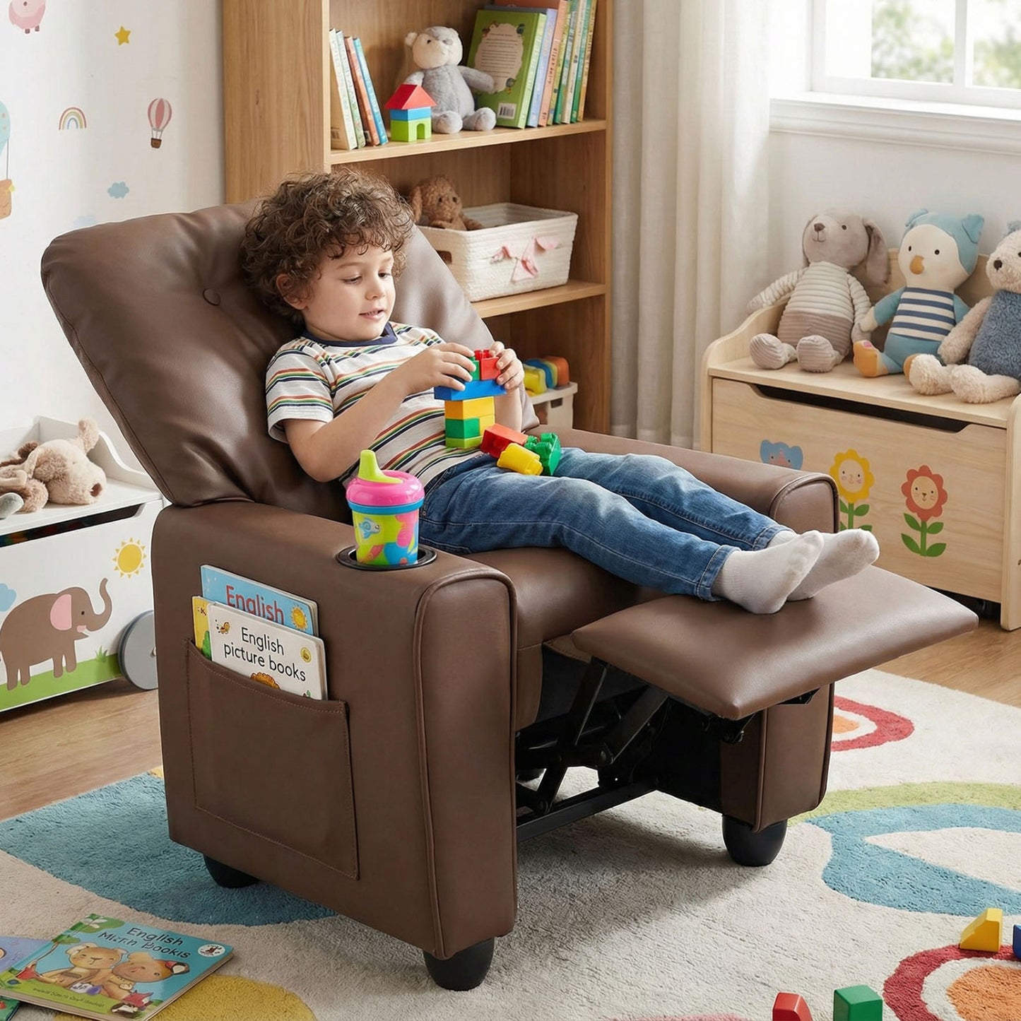 Kids Recliner Chair with Cup Holder & Adjustable Backrest
