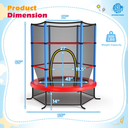 55 Inch Kids Recreational Trampoline Bouncing Jumping Mat with Enclosure Net-Yellow - Navy