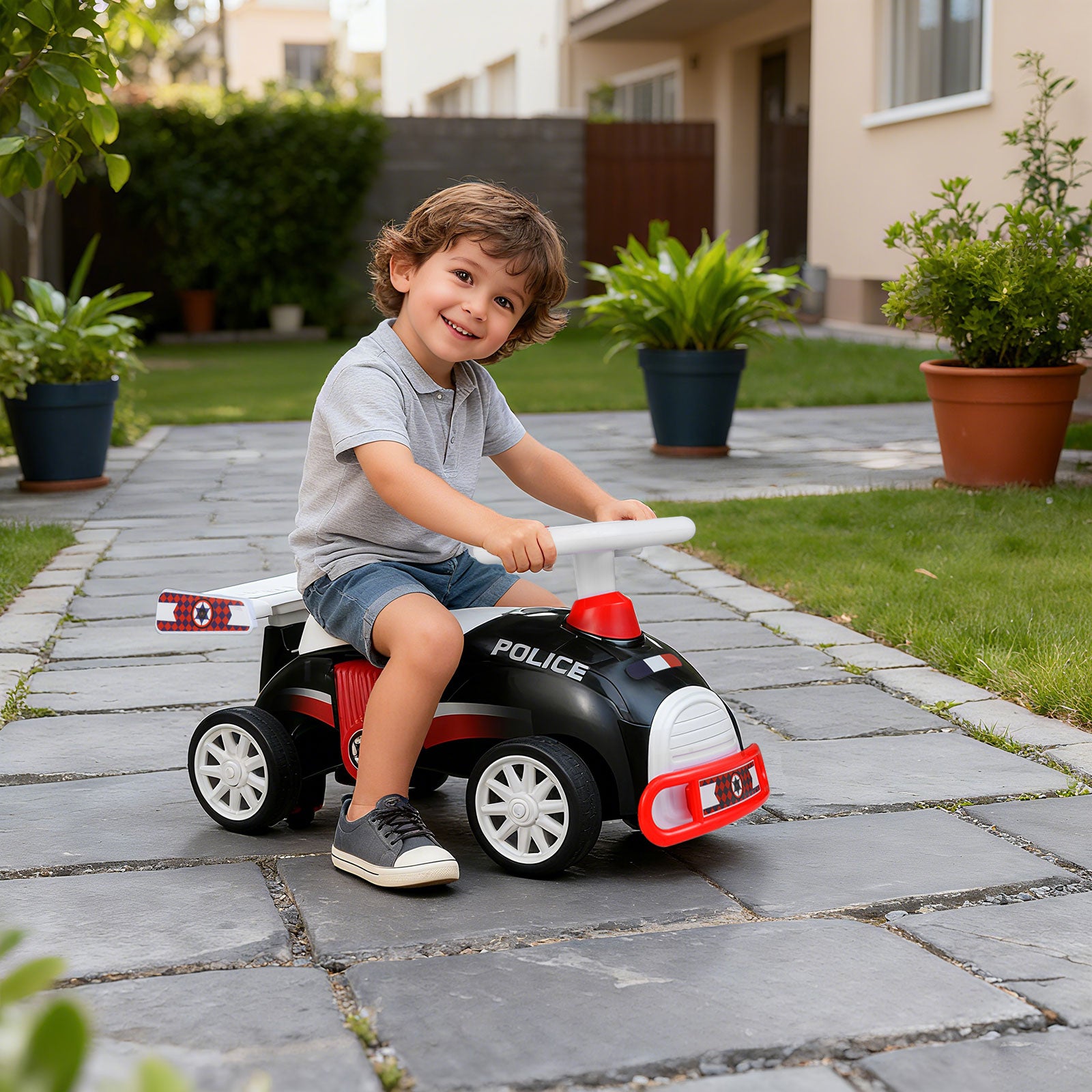 Kids Ride On Car Sliding Toy with Music and Under-Seat Storage-Black & Red