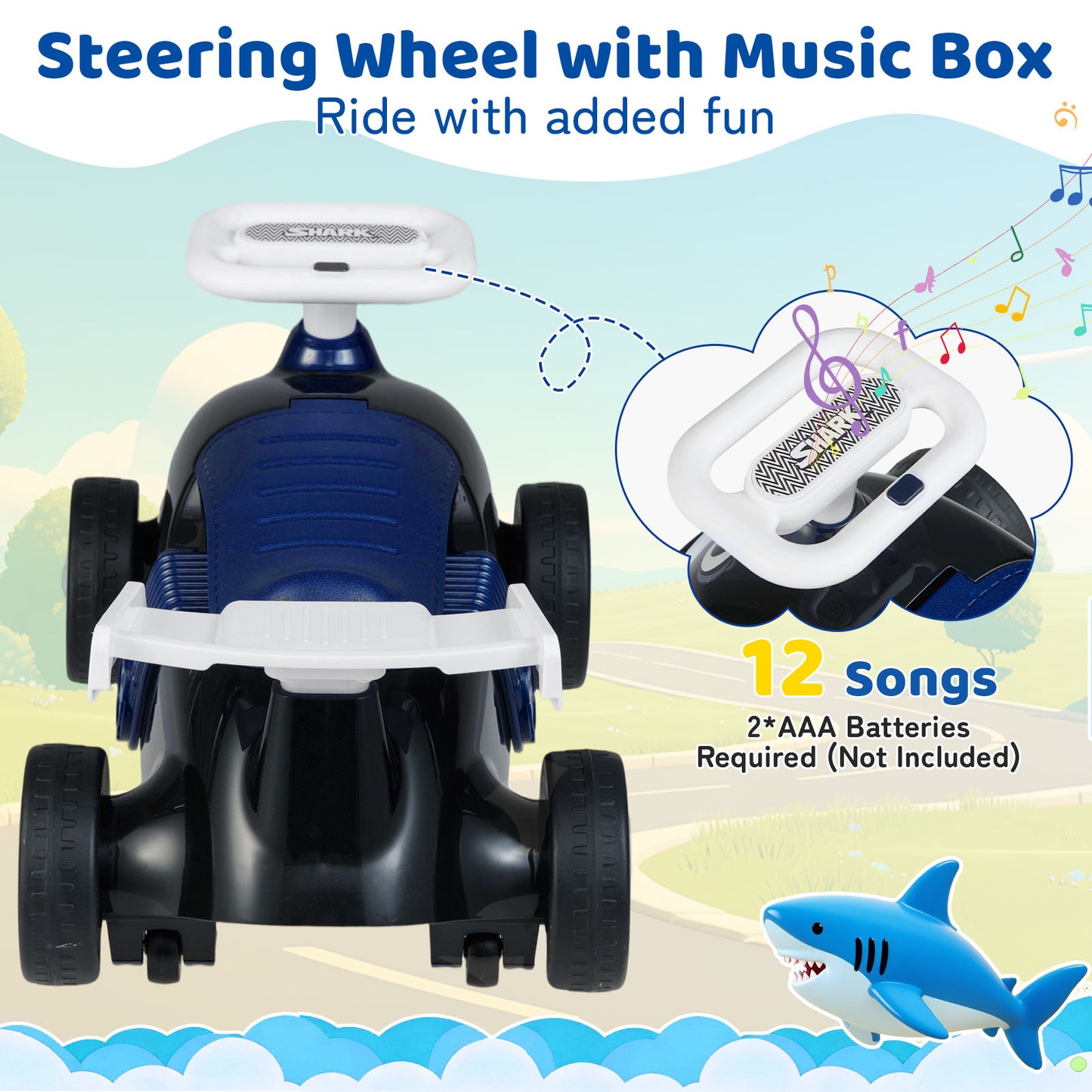 Kids Ride On Car Sliding Toy with Music and Under-Seat Storage-Black & Blue