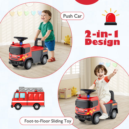 Kids Ride On Push Car Licensed SCANIA Truck Toy with Steering Wheel and Music-Red
