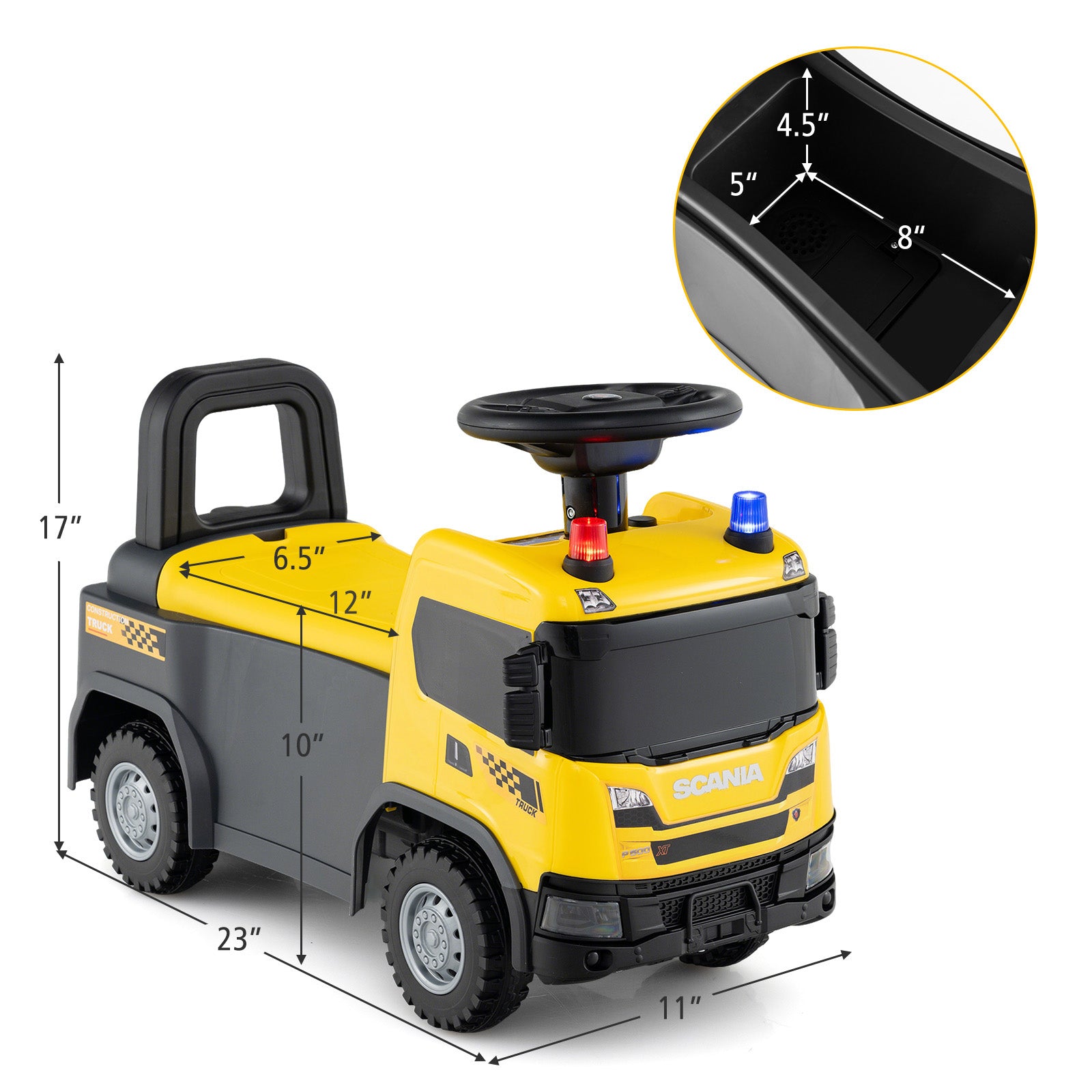 Kids Ride On Push Car Licensed SCANIA Truck Toy with Steering Wheel and Music-Yellow
