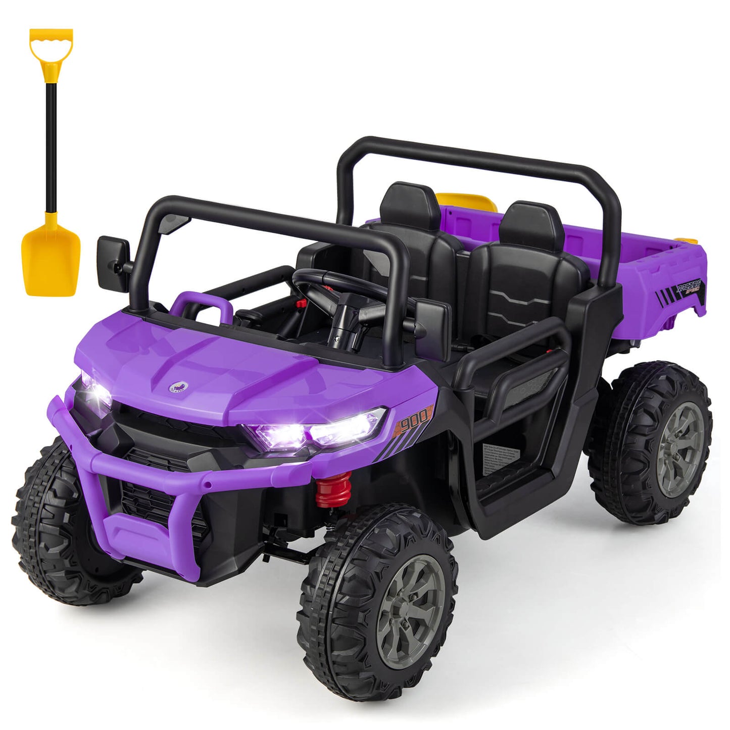 12V 2-Seater Kids Ride On Dump Truck with Dump Bed and Shovel-Purple - Purple