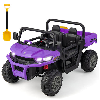 12V 2-Seater Kids Ride On Dump Truck with Dump Bed and Shovel-Purple - Purple